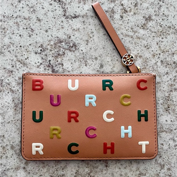 Tory Burch Tan Wallet with Colorful Lettering